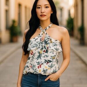 Floral Halter Top Banana Republic M Multicolor 100% Polyester Womens Summer Boho